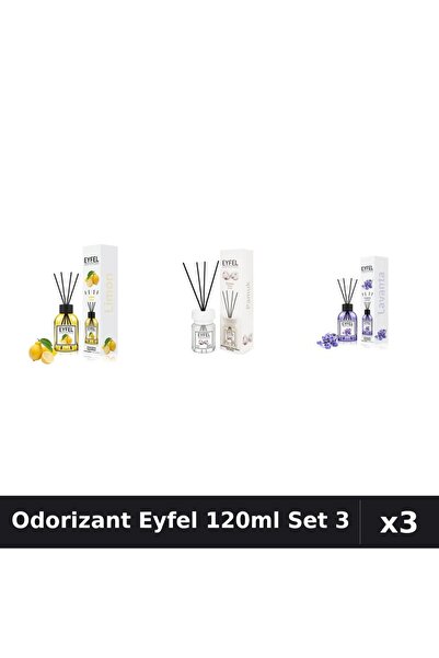 Eyfel Set 3 Odorizant Camera Betisoare 120ml - Lămâie, Bumbac, Lavandă