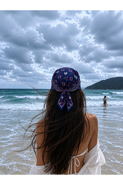 MOORİ Lacivert Deniz Temalı Pamuklu Bandana Fular 60x60 cm – Kaymaz İnce Kuma...