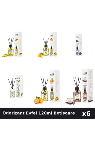 Eyfel Set 6 Odorizante Camera Betisoare 120ml - 6 Arome Asortate, Parfum Intens