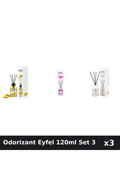 Eyfel Set 3 Odorizante Camera Betisoare 120ml - Ananas, Bubble Gum, Bumbac