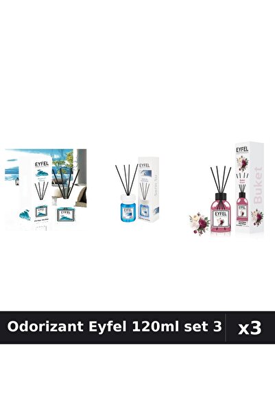 Eyfel Set 3 Odorizant Cameră Betișoare 120ml - Ocean, Cool Water, Bouquet