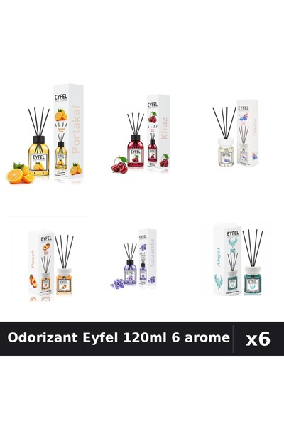 Eyfel Set 6 Odorizante Camera Betisoare 120ml - Angel, Cireşe, Lavandă, Orhid...