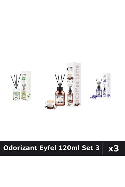 Eyfel Set 3 Odorizant Camera Betisoare 120ml - Iasomie, Cafea, Lavanda