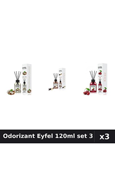 Eyfel Set 3 Odorizant Camera Betisoare 120ml - Cocos, Vanilie, Cireșe