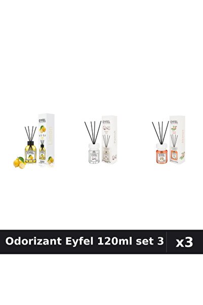 Eyfel Set 3 Odorizant Camera Betișoare 120ml - Lămâie, Bumbac, Acacia