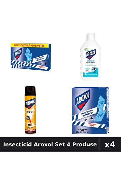 Aroxol Set 4 Insecticid - Spray 400ml, Loțiune 200ml, Spirale 60+30 buc - Pro...