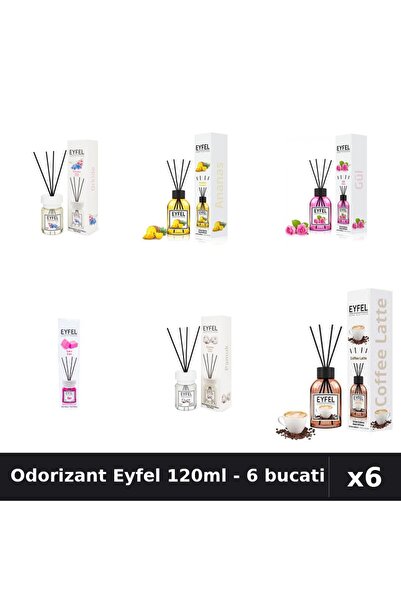 Eyfel Set 6 Odorizante Camera Betisoare - 6 Arome Asortate, 120ml Parfum