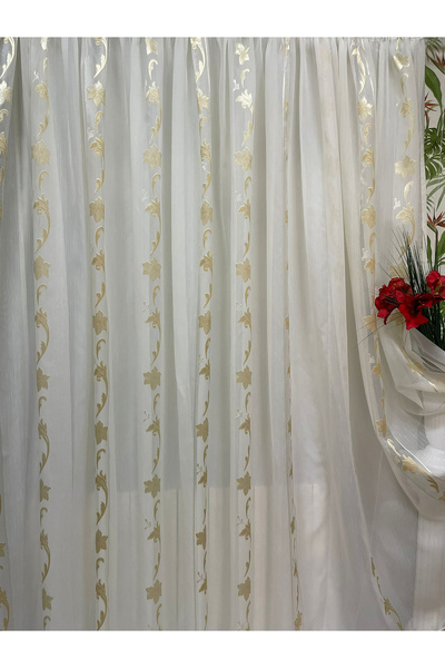 Liz Line Mechanically embroidered curtain, white color, from the "Roses and P...
