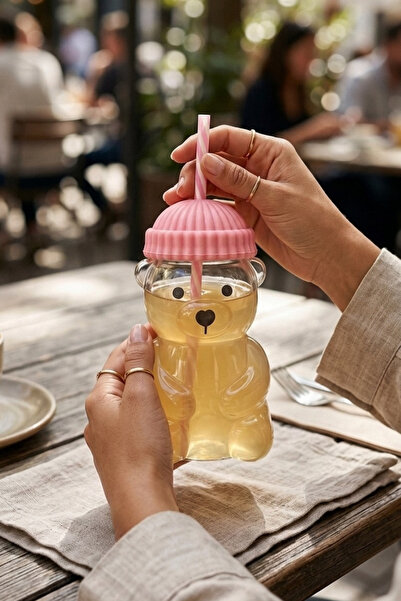 Cooker 540 ml Glass Barista Cold Drink Cup with Teddy Bear Design Ckr4572