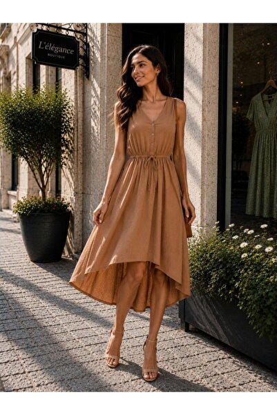 Wear Up Γυναικείο φόρεμα με ασύμμετρη κοπή, υφασμάτινο Aerobin, μήκους midi, ...