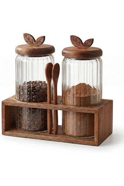 Arabest 2-Pack 34 floz Coffee Bar Glass Canister Set,Airtight Acacia Wood Lid...