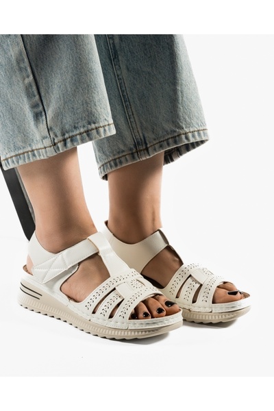 ALOGO Women's White Sandals Made of Ecological Leather Exin
