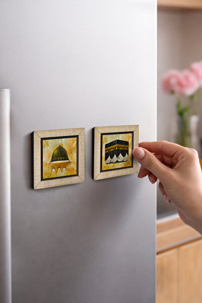 Sadrazam Kabe ve Medine, Mescid-i Nebevi 7x7 cm 2'li MDF Magnet Seti