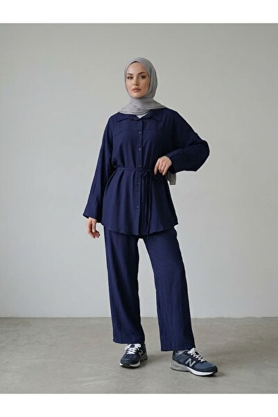 Foremia Roba Detail Strawberry Suit with Trousers - Navy Blue