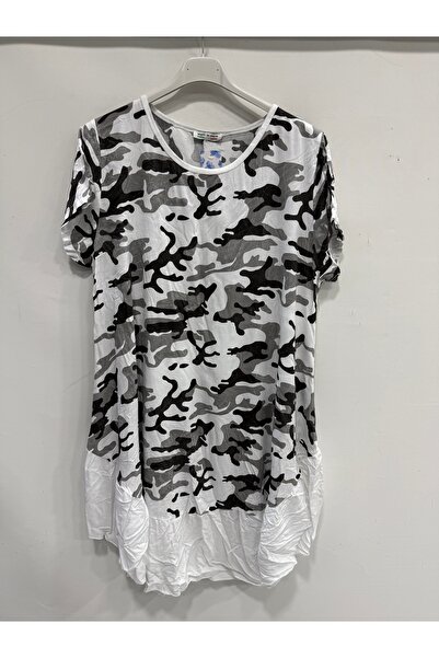 della moor White Italian Camouflage Pattern Short Sleeve Midi Length Viscose ...
