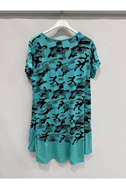 della moor Turquoise Italian Camouflage Pattern Short Sleeve Midi Length Visc...