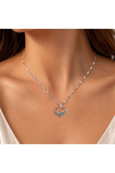 Bk Gift Women's Necklace with Colorful Stone Heart Figure - Non-Tarnishing Si...