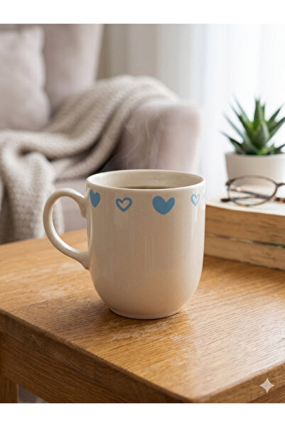 PALTO TASARIM Blue Hearts Cream Juno Mug - Gift Mug Cup Mug