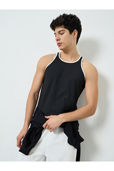 Take Two By Styli Men Black Ribbed Tank Top