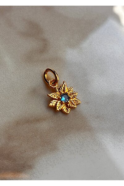 Miltonia 925 Ayar Gümüş Altın Kaplama Lotus Çiçeği Kolye Ucu Mavi Taşlı Safir...
