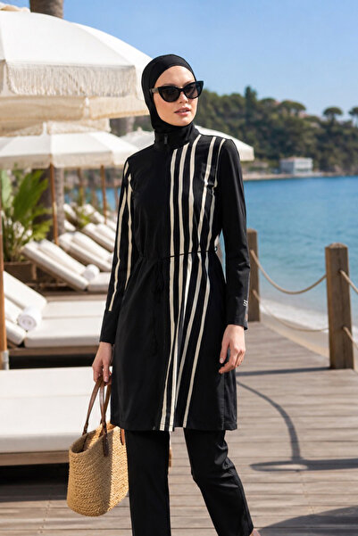 Marina Swimwear Full Coverage Black Hijab Swimsuit - 4-Piece Set M2520