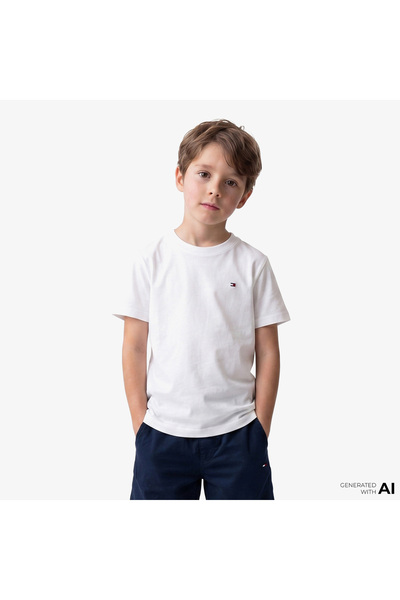 Tommy Hilfiger Essentials Çocuk Beyaz Crop T-Shirt