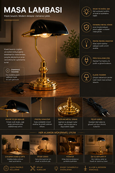 Lumexx New Banker Gold Black Headed Table Lamp