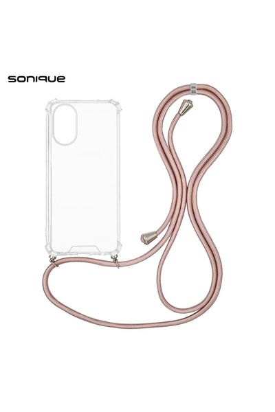 Sonique Θήκη Σιλικόνης με Κορδόνι Armor Clear Oppo A38 Ροζ Χρυσό Σατινέ