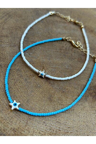 ByMerve Beaded Evil Eye Detailed 2-Piece Set Women's Anklet