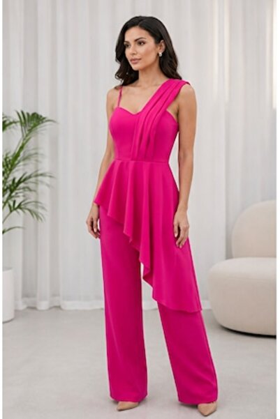 OEM Elegant women's jumpsuit with asymmetrical ruffle and wide strap, palazzo...