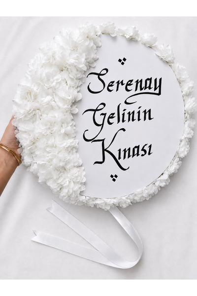 ELYNA Beyaz Gelin Defi, Çiçekli 32 cm, Kına Düğün Sünnet Düğünü Tefi