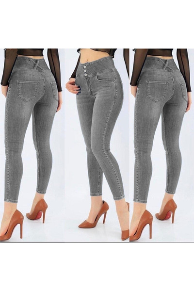 DRESSIFY WOMEN’S FASHION Ψηλόμεσο τζιν παντελόνι από λύκρα (Γκρι)