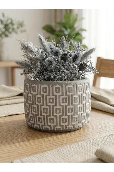 mora store Modern Bohem Gri Beton Saksı 14x10 cm | Dekoratif Çiçeklik | Ev Of...