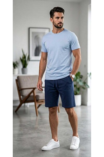 BEYAZTOPTAN Men's Cotton Combed Shorts Set - Relaxed Fit Short Sleeve T-Shirt...