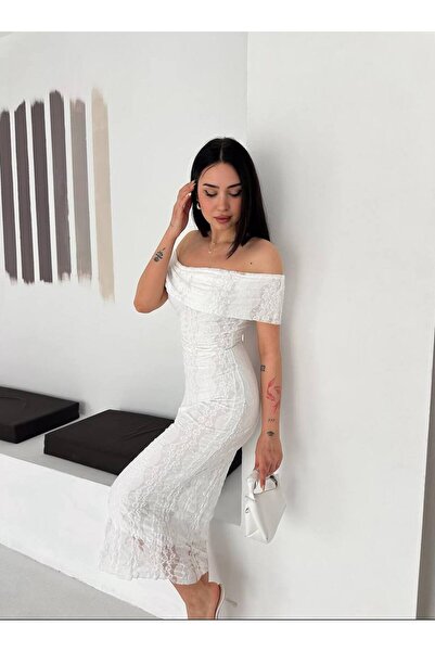 By Kuzey Aras Rochie de seară elegantă, cu decolteu bărcuță, cu dantelă, din ...