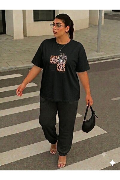YK WEAR Unisex Oversize T-Shirt Tracksuit Leopard & Zebra Patterned Printed C...