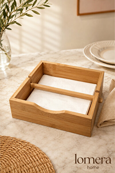 Lomera Home Bamboo Napkin Holder |   Natural Wood Stylish Desktop Napkin Box