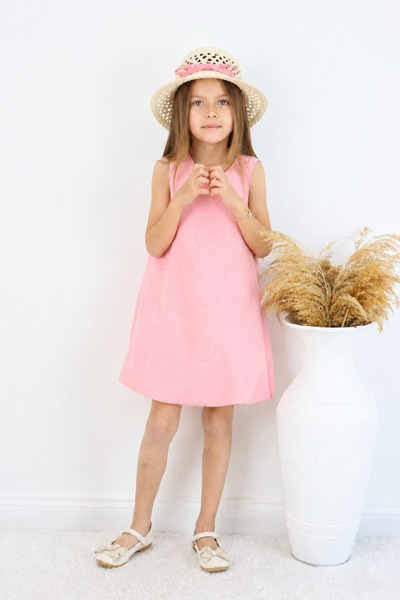 FESSHERA KİDS Girl's Embossed Patterned Balloon Cut Dress and Hat Set