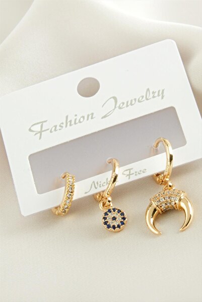ZERO LAND Shopilke 3 Pieces Crescent Zircon (13236) Stone Earrings-Yellow