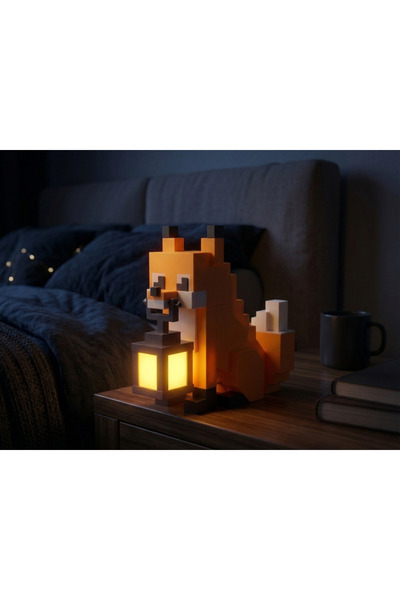 DWS MİNECRAFT TİLKİ GECE LAMBASI, AĞZINDA BAMBU TUTAN TİLKİ