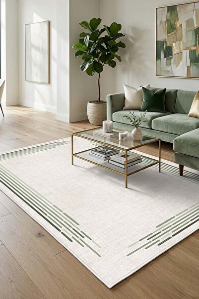 Pelura Halı Modern Çerçeve Desen Baskılı Kaymaz Yıkanabilir Salon Oturma Odas...
