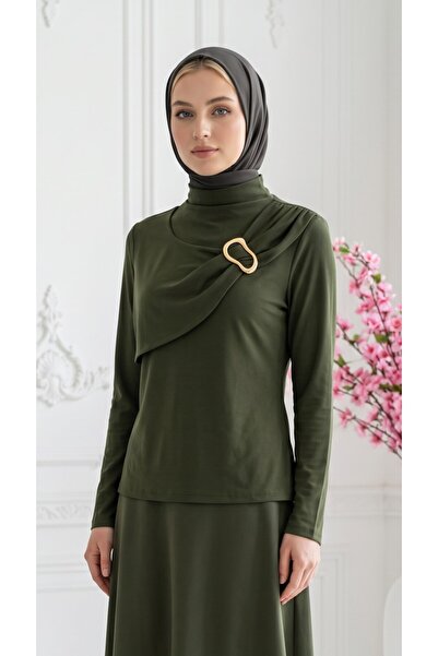 3B Stil Women's Buckle Collar Sandy Long Sleeve Blouse