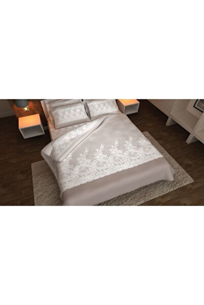 OEM Σούπερ διπλό σεντόνι με λάστιχο 180x200+35εκ. Cotton Stories Romantic (μπεζ)