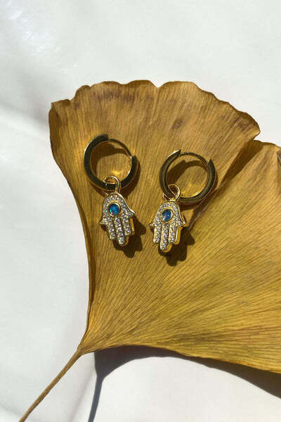 Spossy Silver Jewelry 925 Ayar Gümüş, Gold, Mavi Opal Taşlı Fatma Ana Eli