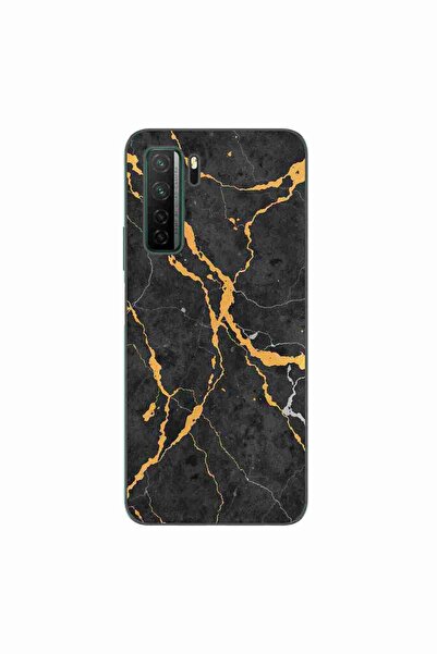 OEM Θήκη συμβατή με Huawei P40 Lite 5G Σιλικόνης TPU Μοντέλο Μαύρο Χρυσό Μάρμαρο
