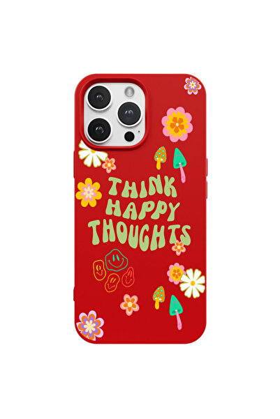 Casen iPhone 16 Pro Max Kırmızı Think Happy Renkli Silikon Kılıfı