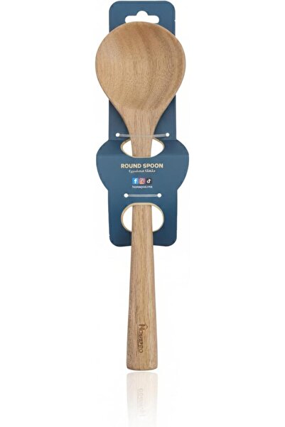 HOMEPRO Acacia Wood Round Spoon – Solid Wooden Kitchen Spoon for Stirring, Se...
