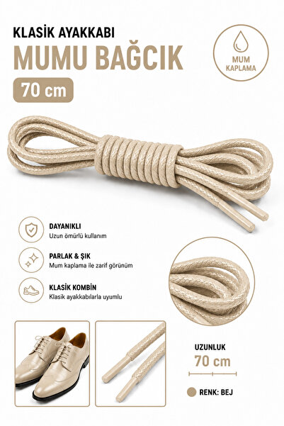 AiryFooT Yuvarlak Klasik Ayakkabı Mumlu Bağcık 1 Çift 70 cm ( Bej )