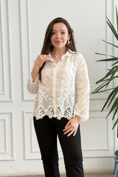 yb yağmur butik Güpürlü Gömlek