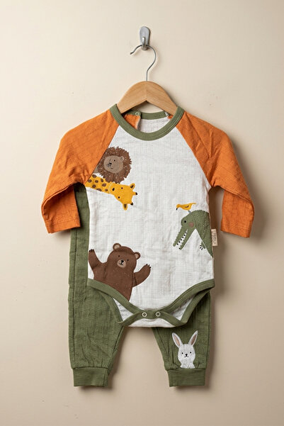zumino Animal Patterned 2-Piece Baby Bodysuit Set